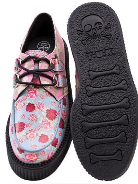 tuk Floral Lace-Up Platform Moccasins in Pink & Blue